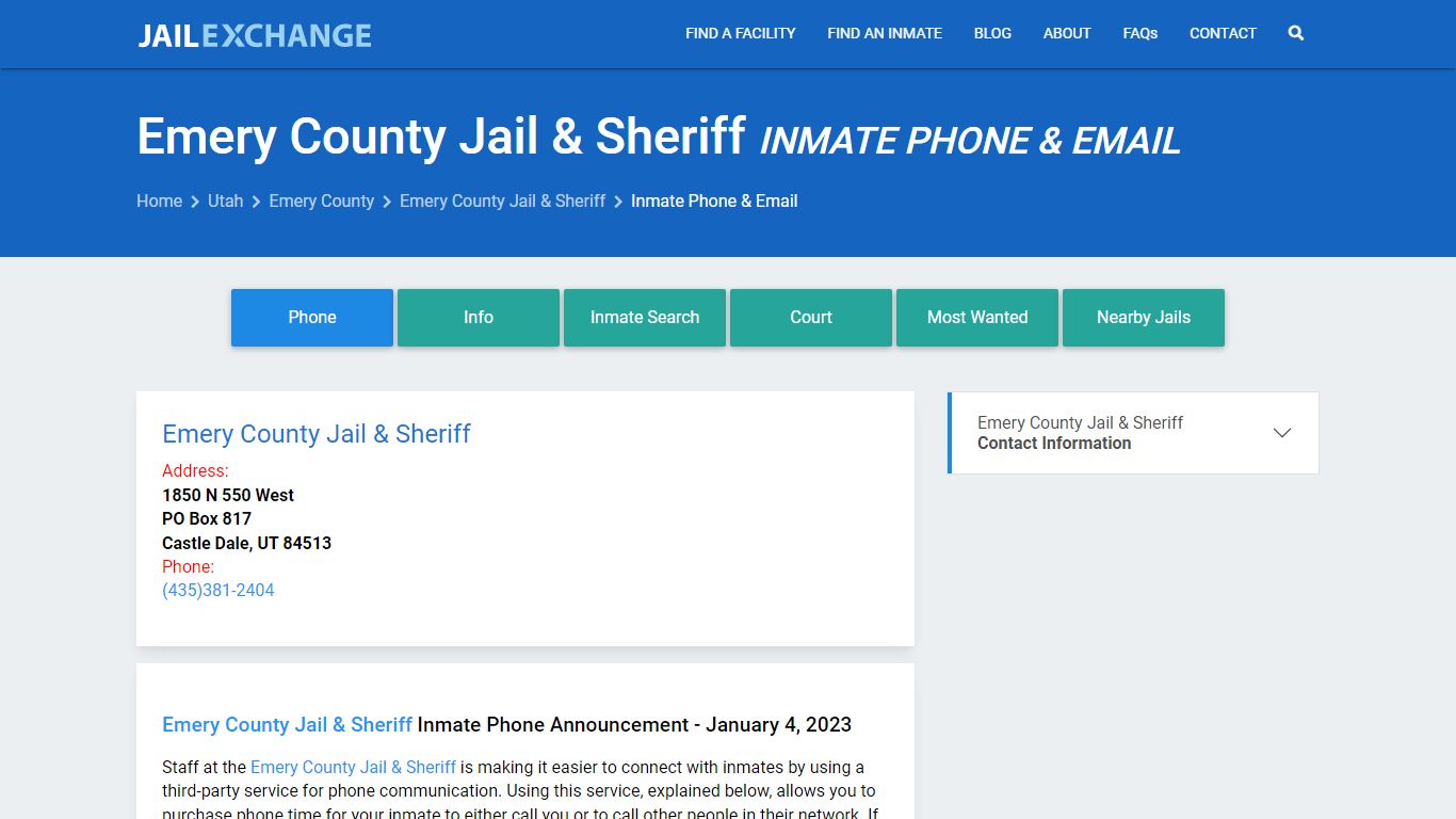 Inmate Phone - Emery County Jail & Sheriff, UT - Jail Exchange
