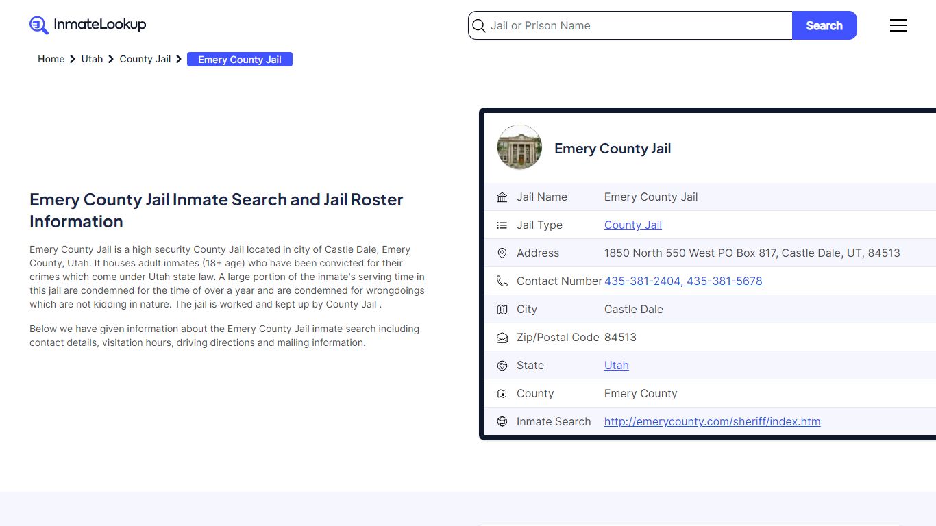 Emery County Jail (UT) Inmate Search Utah - Inmate Lookup